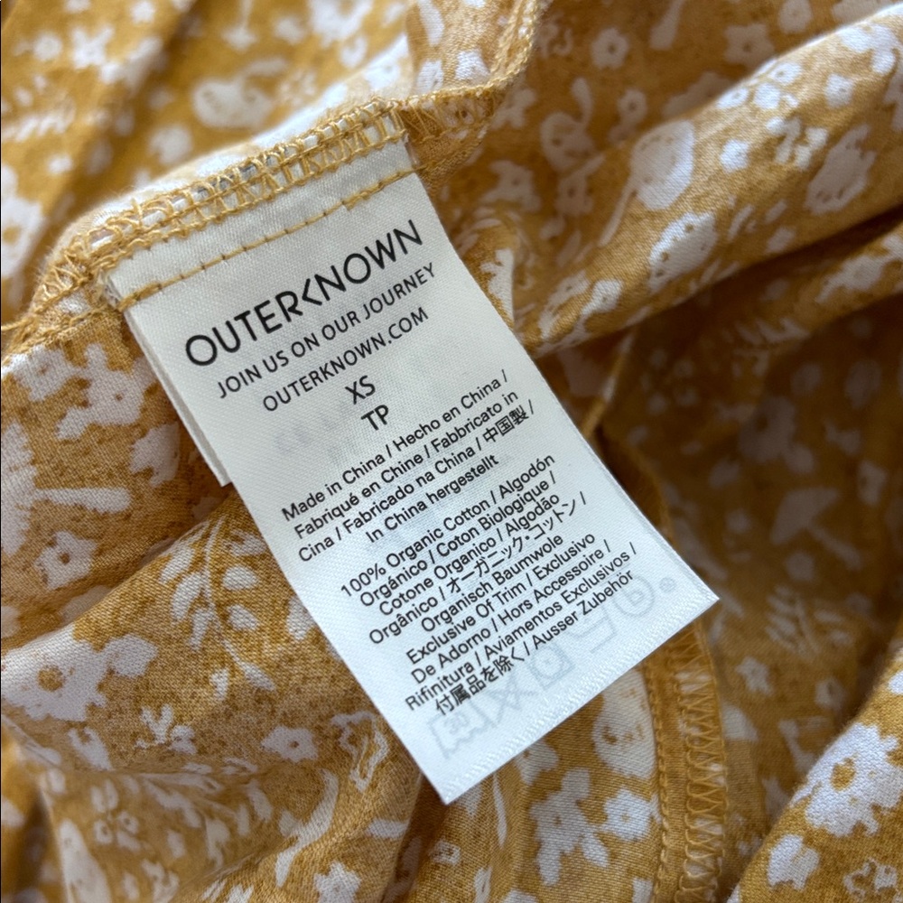 Outerkown Organic Cotton Floral Wrap Dress Midi Short Sleeve Size XS Yellow - Picture 6 of 7